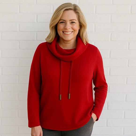 Chico's Zenergy Luxe Sweater NWT Size 3 (XL) Cozy Red Allure Ballchain Cowl Neck - Picture 1 of 7
